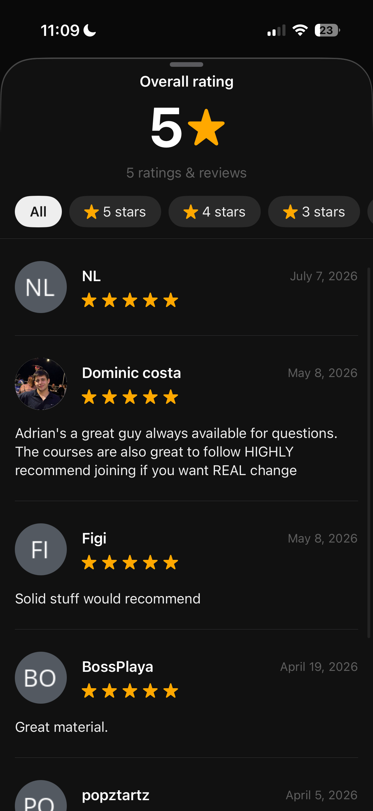 Course platform · overall rating 5 stars